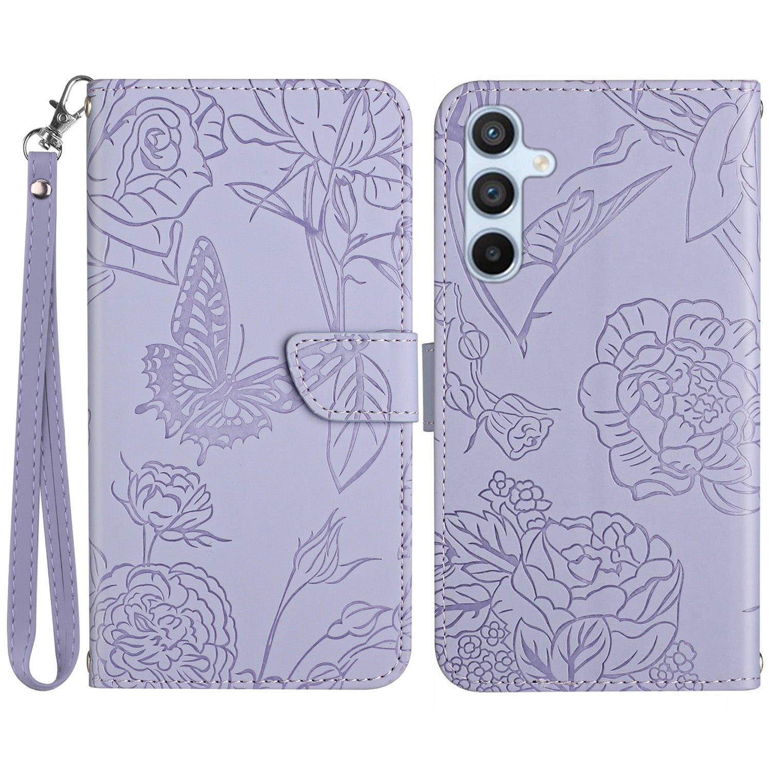 HT03 til Samsung Galaxy A05s 4G-cover PU-læderpung Imprint Blomstertelefonetui med håndledsstrop HT03 til Samsung Galaxy A05s 4G-cover PU-læderpung Imprint Blomstertelefonetui med håndledsstrop
